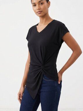 NWT | Remidoo Black Twist Front V-Neck Top | Asymmetrical Hem | Size Medium